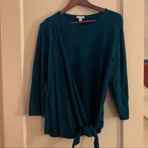J. Jill Teal Cashmere Blend Wrap Front Sweater